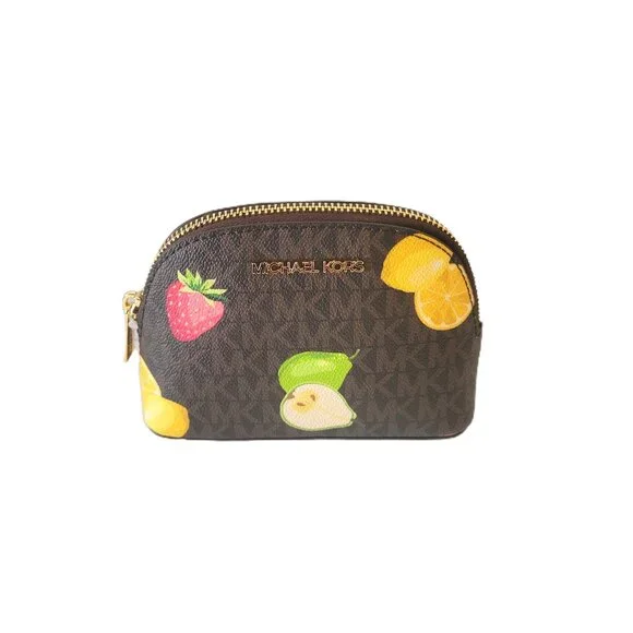 Michael Kors Jet Set Travel Medium Pouch Cosmetic Case Makeup Bag Brown - Picture 1 of 7